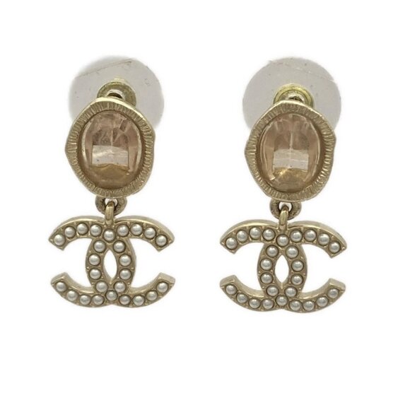 CHANEL - Gold White Hardware Fake Pearl Rhinestones Earrings 446-080725 - Picture 1 of 4